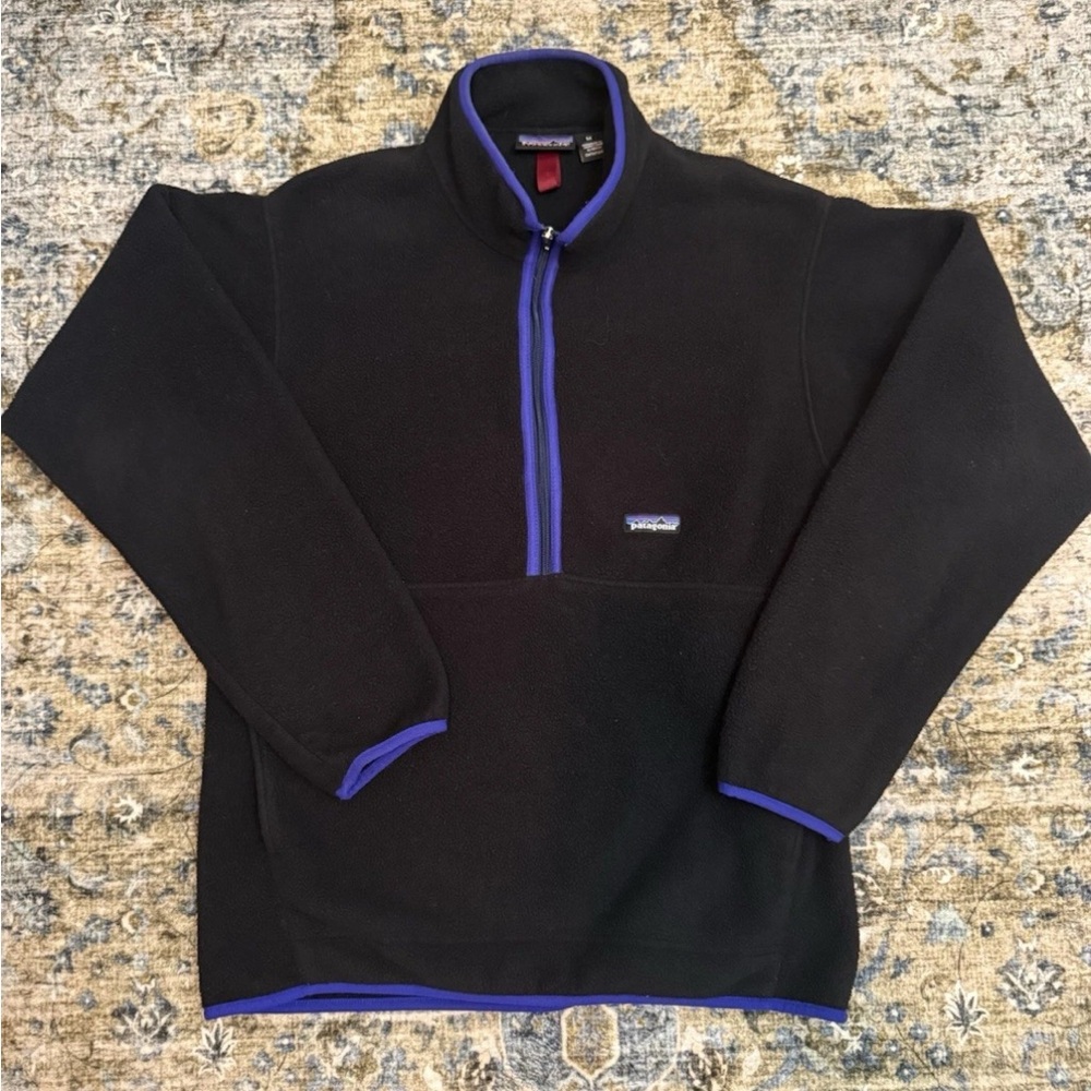 Vintage Patagonia Synchilla 1/4 Zip Pullover Black w/Purple trim Size M